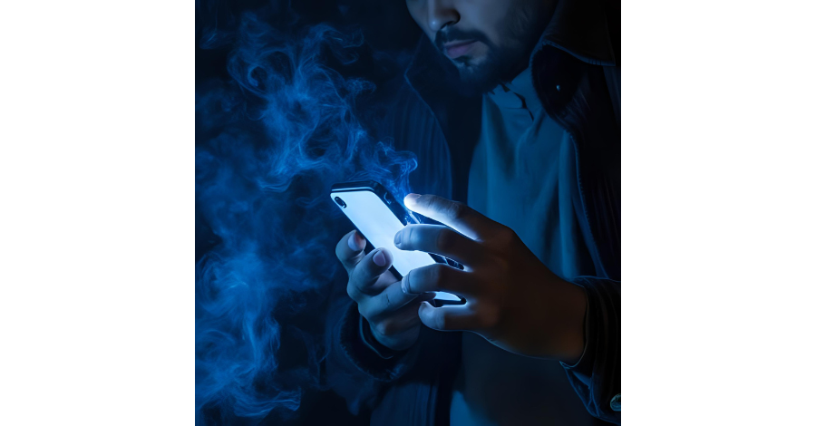 Imagem conceitual de segurança digital em smartphone com efeito de fumaça